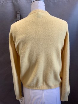 BALLANTYNE, Yellow, Cashmere, Solid, Long Sleeves, Cardigan, Fancy Gold Buttons, Crew Neck, Early 1980's