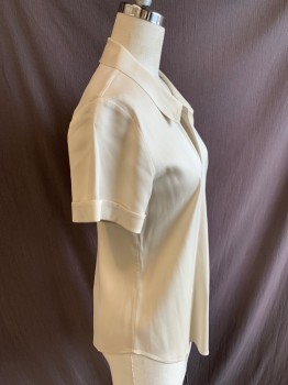 Womens, Blouse, THEORY, Champagne, Silk, Spandex, Solid, XS, Button Front, C.A., 5 Buttons, Cuffed Sleeves
