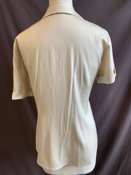 Womens, Blouse, THEORY, Champagne, Silk, Spandex, Solid, XS, Button Front, C.A., 5 Buttons, Cuffed Sleeves