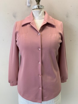 THE TALL COLLECTION, Mauve Pink, Polyester, Solid, L/S, C.A., Button Front, Pin Tuck Pleats,