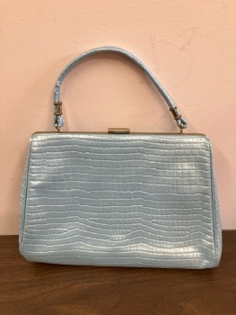 Womens, Purse, N/L, Pearly Light Blue Reptile Embossed