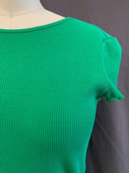 Womens, Top, & OTHER STORIES, Shamrock Green, Cotton, Solid, 2, CN, Rib Knit, Cap Slv.