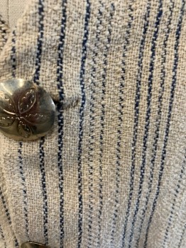 Mens, Vest, PERRY ELLIS, Oatmeal Brown, Gray, Silk, Linen, Stripes - Vertical , M, Silver Embossed Buttons