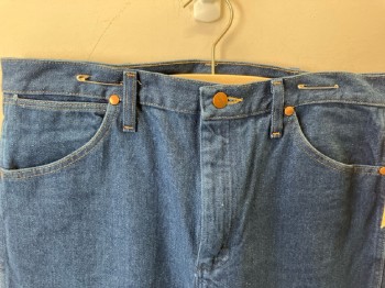 Mens, Jeans, WRANGLER, 34/32, Blue Cotton Denim, 5 Pckts, Straight Leg