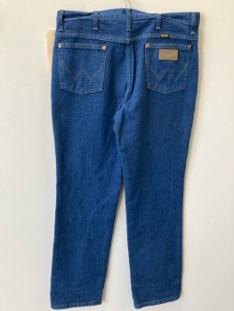 Mens, Jeans, WRANGLER, 34/32, Blue Cotton Denim, 5 Pckts, Straight Leg