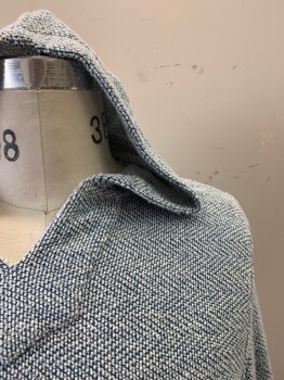 Mens, Pullover Sweater, FAHERTY, White, French Blue, Cotton, Polyester, Heathered, S, Hood Attached, V-neck, 1 Large Pocket