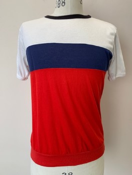 Mens, T-shirt, CLASSIC CASUALS, White, Red, Navy Blue, Black, Cotton, Polyester, Color Blocking, M, S/S, Crew Neck,