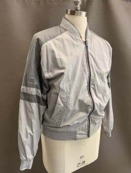 MEMBERS ONLY, Dove Gray, Gray, Cotton, Color Blocking, Reversible, Solid Gray Side Left Pocket Has Barcode, Knit Collar And Cuff, Zip Front, 2 Pocket