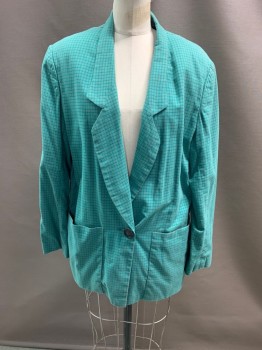 Womens, Blazer, NL, Jade Green, Navy Blue, Red-Orange, Wool, Plaid, H36, B35, Notched Lapel, Single Breasted, Button Front, 1 Button, 2 Pockets, Padded Shoulders