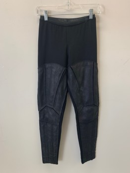 Womens, Sci-Fi/Fantasy Pants, NL, Black, Synthetic, Elastane, Solid, Textured Fabric, W24, Elastic Waistband, Large Patches On Legs