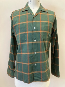Mens, Shirt, BRENT, M, Dk Green/ Multi-color, Plaid C.A., B.F., L/S, 2 Pockets