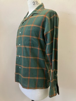 Mens, Shirt, BRENT, M, Dk Green/ Multi-color, Plaid C.A., B.F., L/S, 2 Pockets