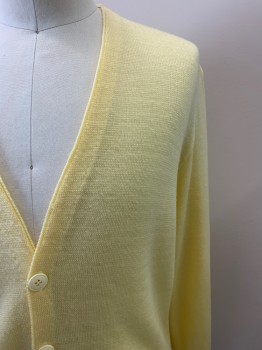 ARNOLD PALMER, Yellow, Acrylic, Solid, L/S, V Neck, Button Front, Top Pockets, Retro 1960's