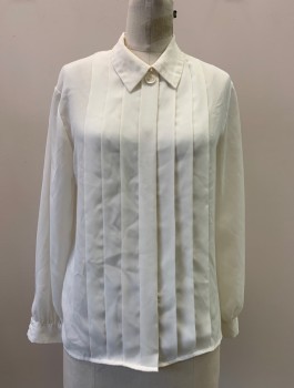 Womens, Blouse, LIZ CLAIBORNE, Off White, Polyester, Solid, B: 36, 4, L/S, C.A., B.F., Pleated Front,