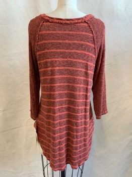 Womens, Top, URBAN OUTFITTERS, Orange, Black, Rayon, Polyester, Heathered, Stripes - Vertical , M, Scoop Neck, Raw Neck Trim, Heather Orange & Black, Orange Stripes, 3/4 Sleeves