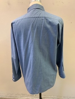 Mens, Casual Shirt, DICKIES, Cornflower Blue, Poly/Cotton, Oxford Weave, M, L/S, Button Front, 2 Chest Pockets with Flaps, White Top Stitch