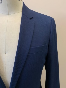 TOPMAN, Blue, Navy Blue, Polyester, Viscose, 2 Color Weave, 2 Buttons, Single Breasted, Notched Lapel, 3 Pockets,