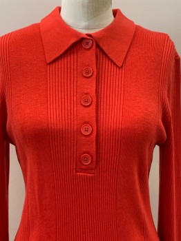Womens, Pullover, J CREW, Cherry Red, Lyocell, Acrylic, Solid, L, L/S, C.A., 5 Buttons, Ribbed