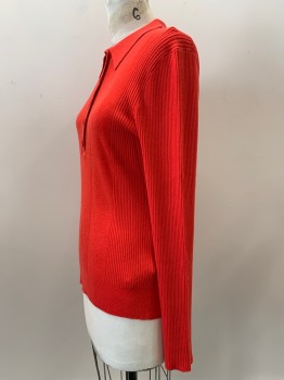 Womens, Pullover, J CREW, Cherry Red, Lyocell, Acrylic, Solid, L, L/S, C.A., 5 Buttons, Ribbed