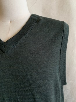 Mens, Sweater Vest, BROOKS BROS, Forest Green, Wool, Solid, S, V-N,