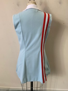 Womens, Athletic, NO LABEL, Baby Blue, White, Red, Polyester, Color Blocking, W31, B36, Tennis Top, Button Front, C.A., Sleeveless Side Vertical Bands, Patch on Collar