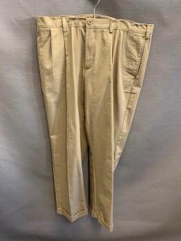 IZOD, Khaki Brown, Cotton, Side Pockets, Zip Front, Pleated Front, 2 Welt Pockets, *Small Stain On Back