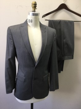 Mens, Suit, Jacket, EGARA, Gray, Wool, Solid, 36S, Single Breasted, Collar Attached, Peaked Lapel, 3 Pockets, 2 Buttons