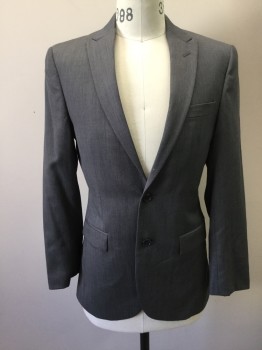 Mens, Suit, Jacket, EGARA, Gray, Wool, Solid, 36S, Single Breasted, Collar Attached, Peaked Lapel, 3 Pockets, 2 Buttons