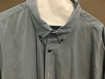 J CREW, Slate Blue, Cotton, Solid, Long Sleeves, Button Front, Button Down Collar, 1 Pocket, Dark Grey Plastic Buttons, Off White Top Stitching,