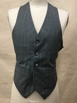 Heather Gray, Navy Blue, Wool, Synthetic, Stripes, Button Front, 4 Pockets,