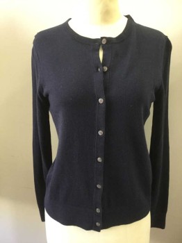 Womens, Sweater, ANN TAYLOR, Navy Blue, Cotton, Modal, Solid, S, Crew Neck, Button Front, Long Sleeves,