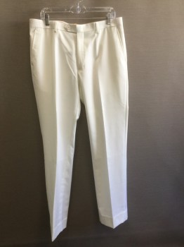 VITARELLI, White, Polyester, Viscose, Solid, F.F, Zip Fly, Button Tab, 4 Pckts, Belt Loops