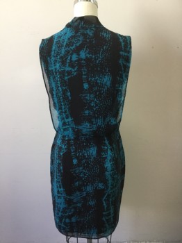 Womens, Dress, Sleeveless, FOREVER 21, Black, Teal Green, Polyester, Abstract , W26, B34, Surplice, Side Zipper,