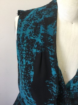 Womens, Dress, Sleeveless, FOREVER 21, Black, Teal Green, Polyester, Abstract , W26, B34, Surplice, Side Zipper,