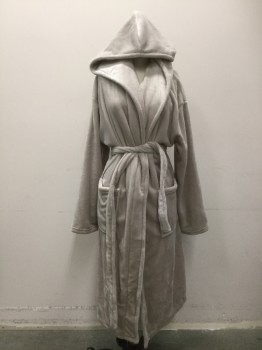 Womens, SPA Robe, N/L, Champagne, Polyester, Solid, S, Shawl Collar, 2 Pockets, Long Sleeves, Self Belt