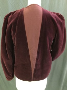Womens, Blazer, GIANNI VERSACE, Maroon Red, Cotton, Viscose, Color Blocking, V36, Maroon Velveteen W/ Triangle Insert Front & Back, 1/2 Lapel, 1 Silver Button Front, 2 Pckts,  Kimono Long Sleeves,
