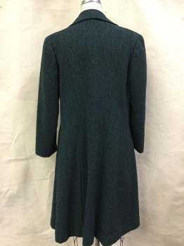 Womens, Coat, N/L, Teal Blue, Black, Brown, Wool, Tweed, 40W, 40B, 44H, Single Breasted, 4 Buttons, Rounded Notched Lapel,