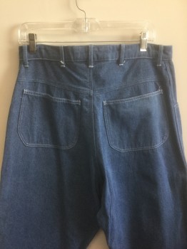 Womens, Jeans, JONATHAN LOGAN, Denim Blue, Cotton, Solid, H:41", W:32, Medium Blue Denim with White Topstitching, Wide Baggy Legs, Large Patch Pockets, Button Fly,