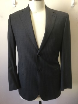 MATTARAZI UOMO, Gray, Lt Blue, Wool, Cashmere, Stripes - Pin, Gray with Light Blue Pinstripes, Single Breasted, Notched Lapel, 2 Buttons, 3 Pockets, Slate Blue with Gold Paisley Pattern Lining