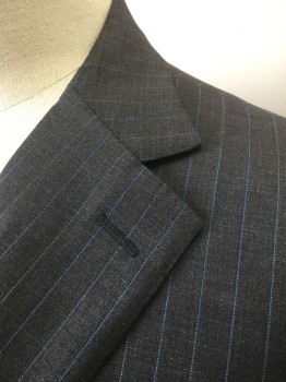 MATTARAZI UOMO, Gray, Lt Blue, Wool, Cashmere, Stripes - Pin, Gray with Light Blue Pinstripes, Single Breasted, Notched Lapel, 2 Buttons, 3 Pockets, Slate Blue with Gold Paisley Pattern Lining