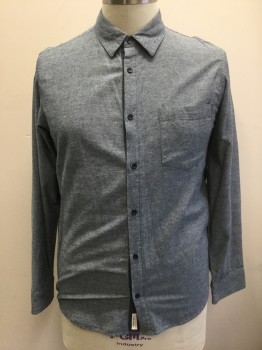 HEDLEY & BENNETT, Slate Blue, White, Cotton, Oxford Weave, Chambray, Long Sleeve Button Front, Collar Attached, 1 Patch Pocket, **Has a Double