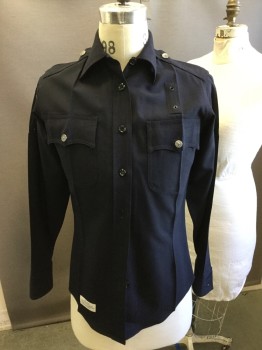 Womens, Fire/Police Shirt , ELBECO, Navy Blue, Polyester, Solid, 31/32, B38, Button Front, 2 Pockets, Long Sleeves,