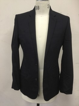 Mens, Sportcoat/Blazer, EMILIO ORSINI, Black, Polyester, Wool, Solid, 34S, Single Breasted, Collar Attached, Notched Lapel, Pocket, 2 Buttons,  Long Sleeves