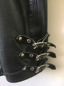Mens, Shorts, HARDWEAR, Black, Leather, Solid, W:42, BONDAGE Black Leather with Leather Straps and Silver Buckles on Sides, Snap Fly