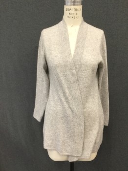 CHARTER CLUB, Lt Gray, Cashmere, Heathered, Open Front, Ribbed Knit Lapel, Long Sleeves, Hip Length