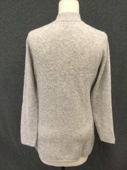 CHARTER CLUB, Lt Gray, Cashmere, Heathered, Open Front, Ribbed Knit Lapel, Long Sleeves, Hip Length