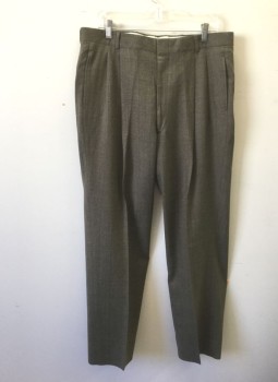 Mens, 1980s Vintage, Suit, Pants, BOTANY 500/ACADEMY A, Brown, Blue, Red Burgundy, Wool, Grid , Ins:31, W:36, Herringbone Texture, Double Pleated, Zip Fly, 4 Pockets,