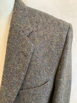 Mens, Sportcoat/Blazer, BARBOUR, Brown, Olive Green, Navy Blue, Wool, Tweed, 44L, Single Breasted, Collar Attached, Notched Lapel, 4 Pockets
