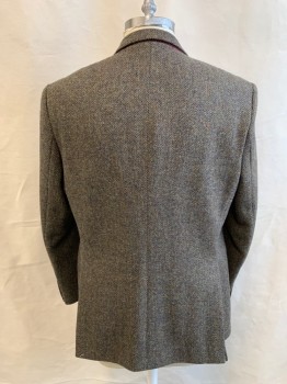 Mens, Sportcoat/Blazer, BARBOUR, Brown, Olive Green, Navy Blue, Wool, Tweed, 44L, Single Breasted, Collar Attached, Notched Lapel, 4 Pockets
