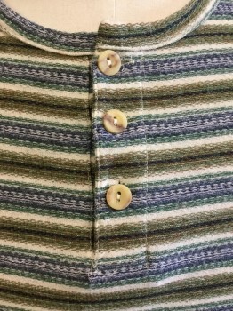 Mens, T-shirt, BOX OFFICE, White, Olive Green, Black, Forest Green, Blue, Cotton, Acrylic, Stripes - Horizontal , XL, Henley, Texture Horizontal Stripes, Crew Neck, 3 Button Front, Short Sleeves,